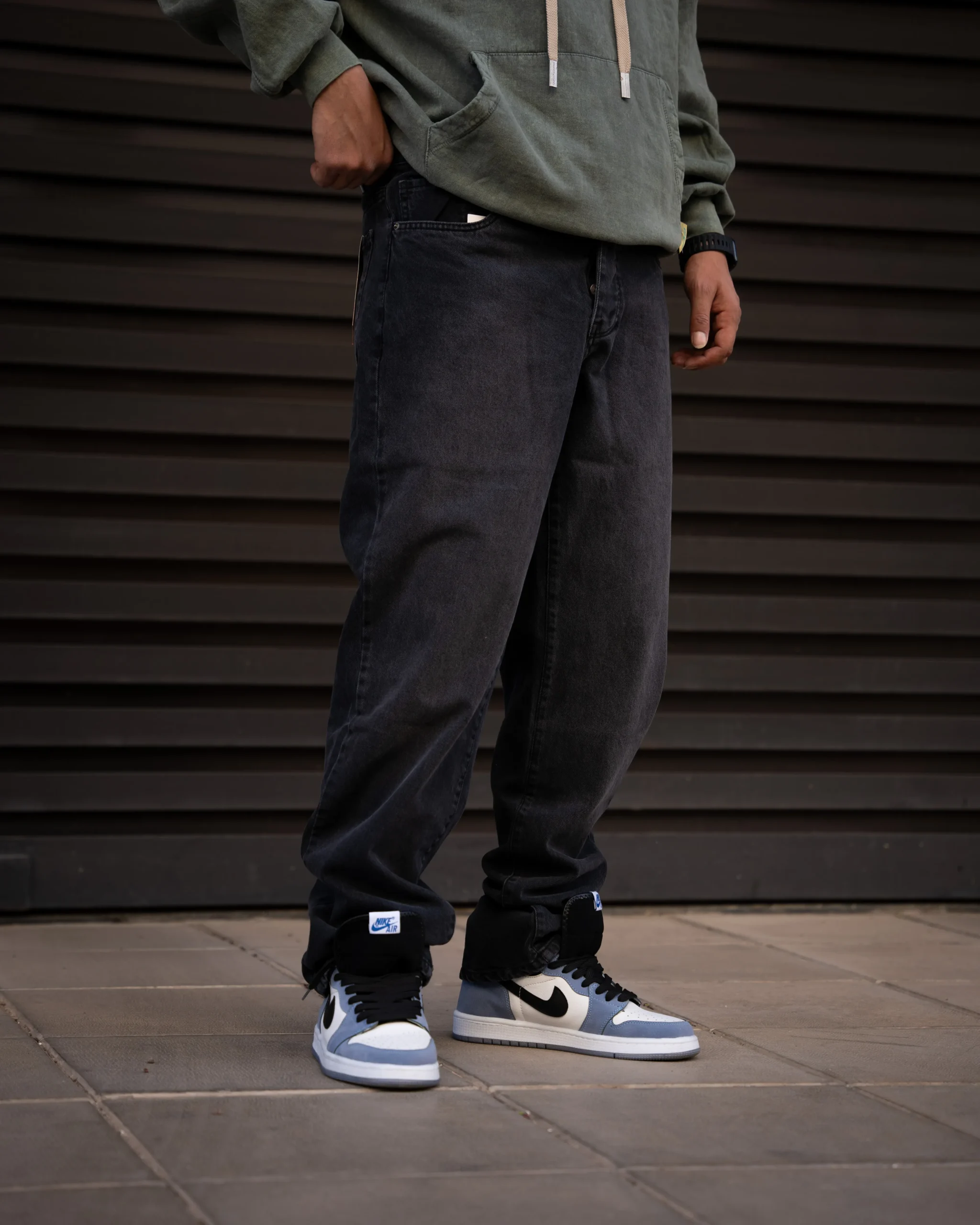 شلوار جین نیم بگ مردانه ساده