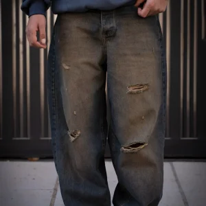 شلوار جین بگ بالنی مردانه | زابدار آبی نفتی