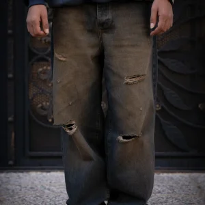 شلوار جین بگ بالنی مردانه | زابدار آبی نفتی | الماس بوتیک